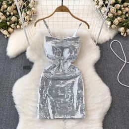 Casual Dresses Gothic Sexy Off Shoulder Spicy Girl Sequins Sleeveless Vestidos Temperament Royal Sister Package Hip Dress For Female