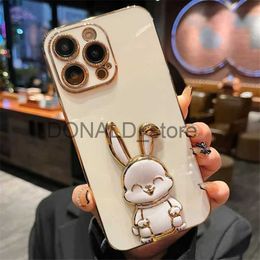 Cell Phone Cases Luxury Cute Stand Rabbit Soft Phone Case For iphone 15 14 13 12 11 Pro Max XS XR 7 8 Plus Shockproof Silicone Kickstand Cover J231206