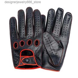 Five Fingers Gloves High Quality Men's Genuine Leather Gloves Lambskin Gloves Fashion Men Breathable Driving Gloves For Male Mittens Q231206