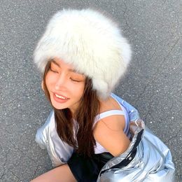 Beanie/Skull Caps Fashion Fluffy Faux Fur Hats for Women Winter Thicken Keep Warm Plush Caps Ear Protector Headwear Outdoor Ski Beanies Hats 231205