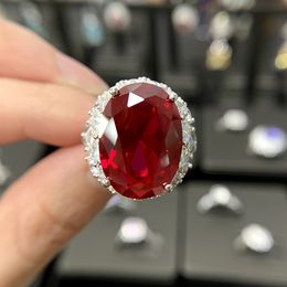 luxury 10ct Ruby Diamond Ring 100% Real 925 Sterling Silver Party Wedding Band Rings for Women Promise Engagement Jewellery Gift