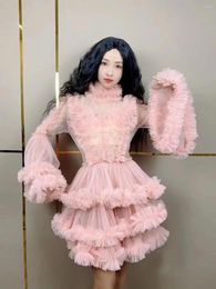 Stage Wear Design Pink Tube Tutu Mesh Dresses For Women Sexy Birthday Party Prom Evening Dress Po Shoot