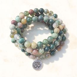 SN1034 Fashion Women's Wrap Bracelet Trendy India Agate Necklace 108 Mala Fancy Jasper Beads Breaclet2449