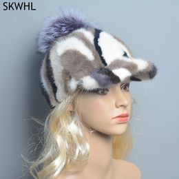 Ball Caps Women Genuine Real Natural Mink Fur Hat Adult Handmade Warm Winter Baseball Cap Luxury Lady Elegant Stylish Warm Caps 231205