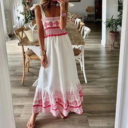 Casual Dresses Boho Beach Holiday Tie Up Strap Dress Y2K Chic Women Elastic Chest Wrap Backless A-line 90s Vintage Indie Print Vestidos