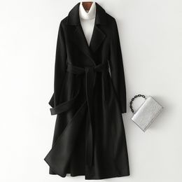 The new reversible cashmere coat for women slim and thin Hepburn long wool coat