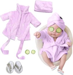 Towels Robes 5PCS Baby Bathrobes Bath Towel Purple Baby Hooded Robe With Belt born Pography Props Baby Po Shoot Accessories 231204