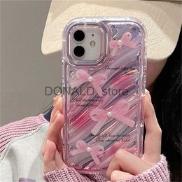 Cell Phone Cases Korean Cute Pink Bowknot Pearl Transparent Wavy Phone Case For iPhone 14 13 12 11 Pro Max X XS XR 7 8 Plus Soft Shockproof Cover J231206