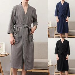 Men's Thermal Underwear Men Bathrobe Solid Colour V Neck Cardigan Water Absorption Oversize Male Pyjamas For Home