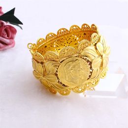 Heavy 70mm Ethiopian Coin Fashion Big Wide Bangle CARVE 18 K THAI BAHT SOLID G F Gold Dubai Copper Jewelry Eritrea Bracelet Open249O