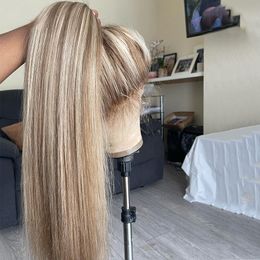 Parrucca bionda da 30 pollici con evidenziazione diritta senza colla 13x4 per capelli umani anteriori in pizzo per donne parrucca frontale in pizzo dritto per osso