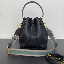 Duet Re-nylon Shoulder Bag Zipper Pocket Metal Hardware Bucket Bag Drawstring Closure Handbag215x