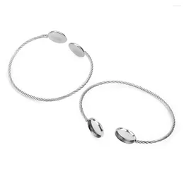 Bangle 2pcs Fit 12mm Round Glass Cabochon Stainless Steel Super Flexible Bracelets Base Bangles Blank Tray Bezel Setting F16937