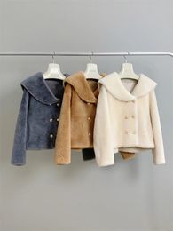 Women's Fur Faux French Doll Collar Large Turnover Sheep Cut Fleece Winter Short Lamb Wool Top Coat 231205