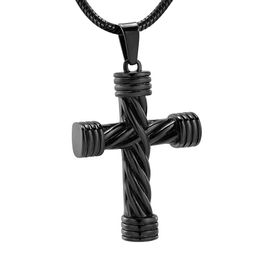 IJD10017 Black Men's Cross Keepsake Urn Pendant for Memorial Ashes Stainless Steel Black Cross Cremation Jewellery Funnel Incl342N