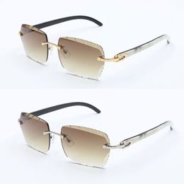 Designer New Rimless Diamond cut Lens Sunglasses 3524012 Lentes de Sol Mujer Original White Mix Black Buffalo Hornglasses Male and Female metal frame Square Lens