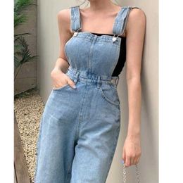 Women's Jeans Women's Jeans Bgteever Summer Fashion Loose Women Suspender Denim Trousers Casual Sleeveless Pockets Ladies Wide Leg