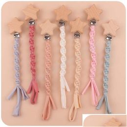 Pacifier Holders Clips Clip Chain Holder Beech Star Wooden Teether Toy For Baby Chew Rattles Newborn Nursing Accssories Drop Delivery Dh5Up