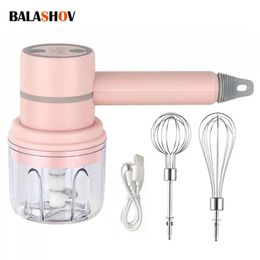 Fruit Vegetable Tools USB 2 in 1 Cordless Electric Garlic Mincer Egg Beater 3 Speed Control Wands Handheld Kitchen Baking 231205