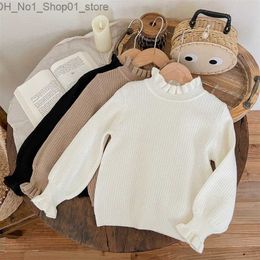 Cardigan Autumn Winter 2023 Baby Girls Knitwears Ribbed Solid Turtleneck Cotton Knitted Kids Girls Pullovers Children Girls Sweaters Q231206