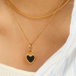 Chains ZJ Italian Black White Double Sided Textured Heart Pendant Chokers Necklaces Stainless Steel Fashion Simple Jewellery Accessory