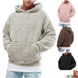 Men'S Hoodies & Sweatshirts Winter Men Warm Faux Fur Teddy Bear Hoodie Hooded Sweatshirt Tops Plover Casual Baggy Coat Putwear Drop De Dh805