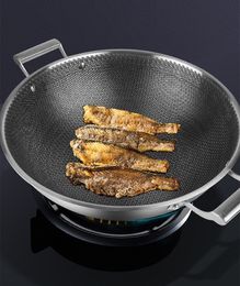 Cookware 304 stainless steel frying pan gas household non-smoke non-stick induction cooker pan 42cm