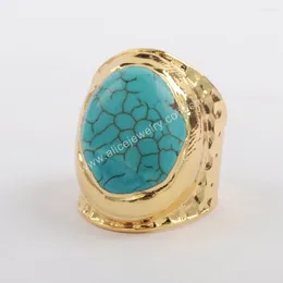 Cluster Rings 5PCS Howlite Turquoise Ring High Quality Gold Plated Adjustable Finger For Women Men Fashion Jewelry Accessories