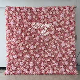 Pink Rose Hydrangea Cloth Flower Wall Roll Up Fabric Hanging Curtain Plant Wall Birthday Party Wedding Backdrop Decor Props 89