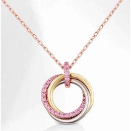 Luxury Fashion Necklace Designer Jewellery partyThree Ring Full Body s Sterling Silver Thick Plated K Gold C Pink Diamond Three Colour Pendant