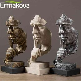 ERMAKOVA Abstract Silence Is Golden Figurine 35cm Resin Hand Face Silent Men Statue Sculpture Home Office Living Room Decoration 2202K