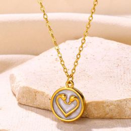 Pendant Necklaces Round Heart For Women Trend Love Necklace Gold Colour Stainless Steel Jewellery Christmas Gift