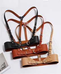 Fashion Women Punk Harajuku ORing Garters Faux Leather Body Bondage Cage Sculpting Harness Waisband Straps Suspenders J12095310509