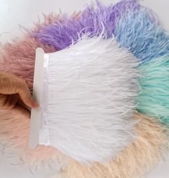 Ostrich feathers ribbon fringe for needlework 6M 8-15CM DIY Feather trim Cloth Belt for bag Wedding dress clothes decoration BJ