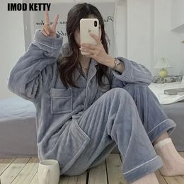 Women's Sleepwear winter thick velvet warm set woman 2 piece's pajamas long sleeve pajama for women womens outfits pyjamas sets 231206