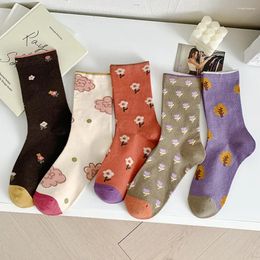 Women Socks Cute Print Flowers Cotton Fashion Autumn Winter Long Brand Designer Street Style Cycling Beautiful Lady Sokke