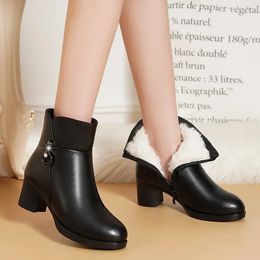 Boots Fashion Soft Leather Women Ankle Boots High Heels Zipper Shoes Warm Wool Winter Boots for Women Plus Size 35-41 231205