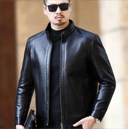 Leather Jacket Men's Stand-up Collar Business Casual Fur One-piece Men's Super Soft SE Plush Liner Warm Jacket