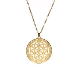 2020 Latest Stainless Steel Flower of Life Pendant Trendy Gold Plated Viking Runic Sacred Geometry Clavicle Necklace Jewelry286s