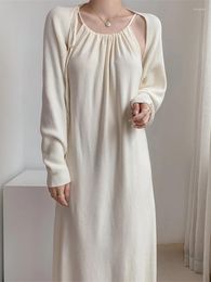 Casual Dresses White Long Women Sexy Off Shoulder Backless Halter Knitted Dress Female Autumn Elegant Cardigan Sets