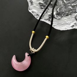 Chains Pink Moon Resin Pendant Necklace Women Black Rope Chain For Female Birthday Party Jewellery Gift