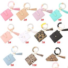 Party Favour Fashion Pu Leather Bracelet Wallet Keychain Party Favour Tassels Bangle Key Ring Holder Card Bag Sile Beaded Wristlet Keych Dhyrn