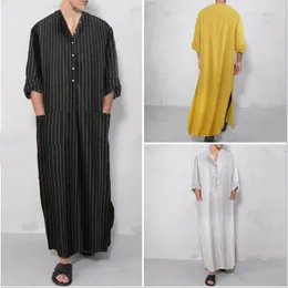 Ethnic Clothing Islamic Abaya Muslim Thobe Men Saudi Dress Morocco Selling Arabia Pakistan Casual Stripe Long Sleeve Loose Robe