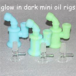 Glow in dark Silicone Bong Water Pipes Silicone Oil Rigs mini bubbler bong Hookahs Free Glass Bowl nectar collector dabber tools ZZ