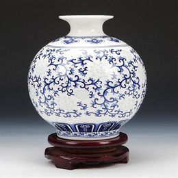 Vases Jingdezhen Rice-pattern Porcelain Pomegranate Vase Antique Blue-and-white Bone China Decorated Ceramic285q