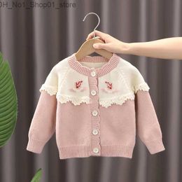 Cardigan 2023 Kids Sweaters Single Breast Toddler Girls Knit Wear Cardigan Appliques Wool Jacket Cable-knit Children Clothes Tops GY11041 Q231206