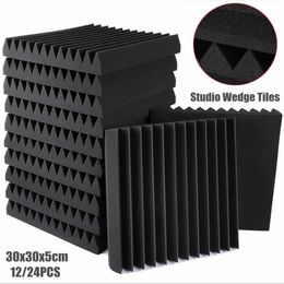 12 24Pcs 30x30x5cm Acoustic Foam Panels Studio Wedge Tiles Soundproof Wall Pad Decor Room Sound Insulation Absorbing Treatment Wal238f