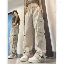 Women's Jeans American Y2K White Vintage Cargo Fashion Pocket High Waist Straight Pants Street Baggy Wide Leg Denim Trouser Ladies