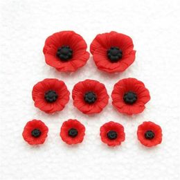 Set of 100pcs Chic Resin Red Poppy Flower Artificial Flatback Embellishment Cabochons Cap for Home Decor 12-23mm 211101287o