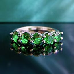 Eternity Five Emerald Ring 100% Real 925 Sterling Silver Party Wedding Band Rings for Women Men Engagement Jewellery